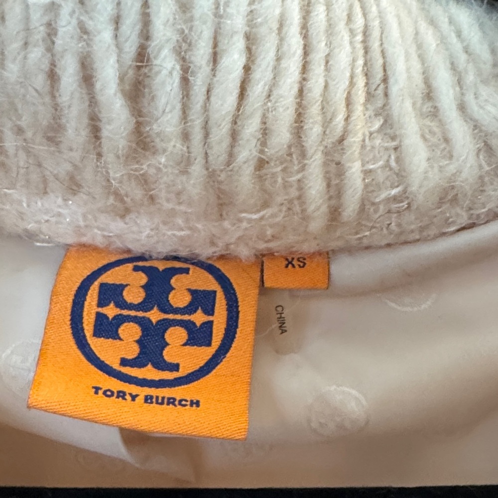 Tory Burch Cream Mock Neck Elbow Sleeve Sweater - Picture 2 of 5